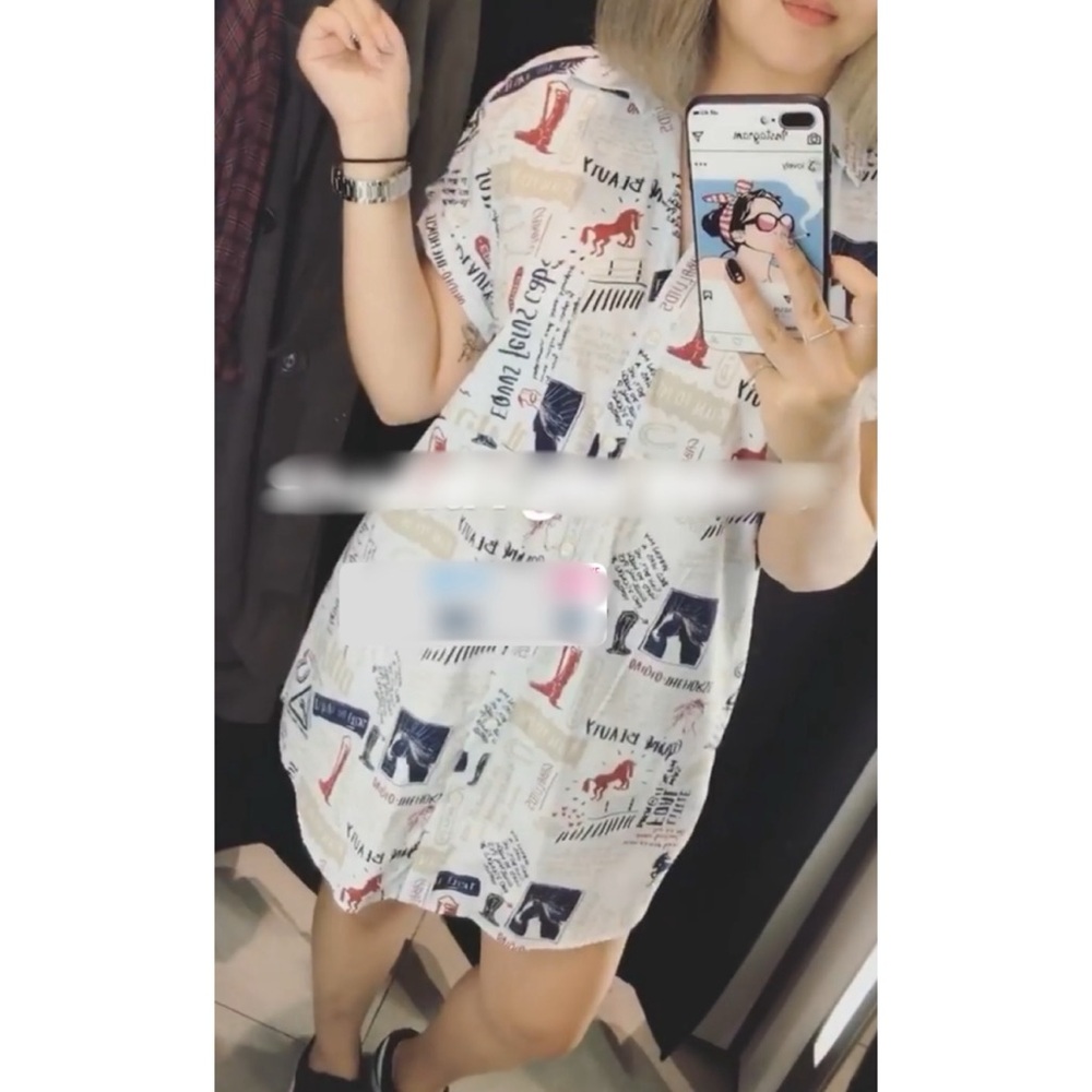 NWT Zara White and Red Casual Button Down Shirt Dress with Graphic Print